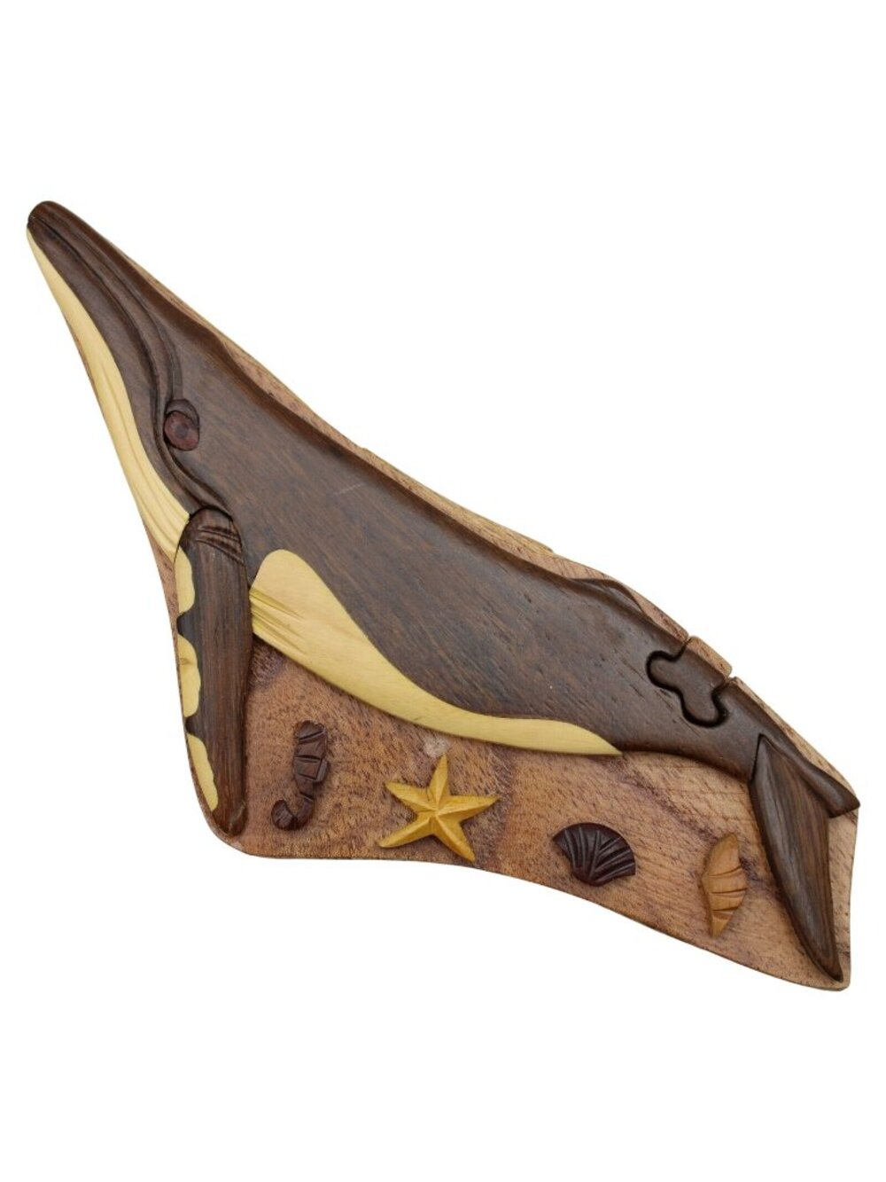 Wood Intarsia Humpback Whale Puzzle Box Secret Trinket Stash Inside PUZ1240
